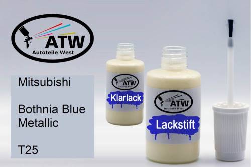 Mitsubishi, Bothnia Blue Metallic, T25: 20ml Lackstift + 20ml Klarlack - Set, von ATW Autoteile West.